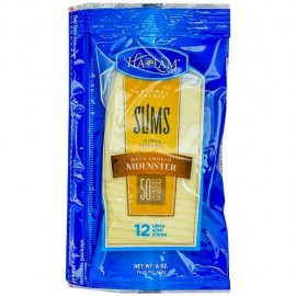 Haolam Slims Oven Smoked Muenster 12 Ultra Slim SLices 50 Calories per slice Natural CheeseNet Wt 6oz (170g)