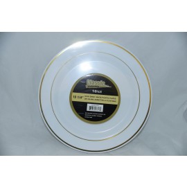 Classic Collection 10.25" Gold Band/ White Plastic Plates 10cts